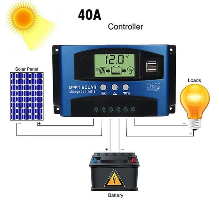 Panneau solaire Régulateur de charge du contrôleur avec écran LCD 12V 24V 10A lampe Port USB Réglage minuterie Fournitures industrielles Accessoires 