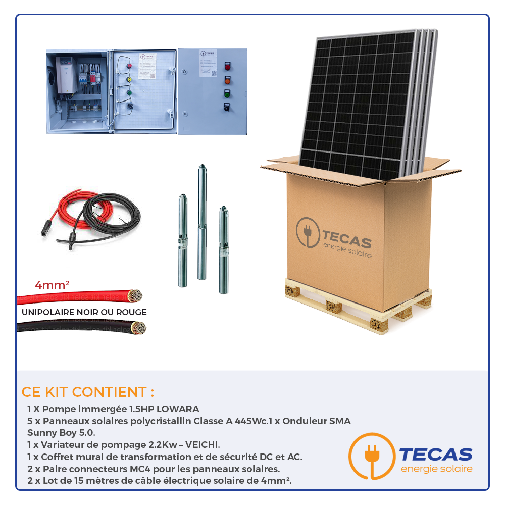 Kit pompage solaire 2.2Kw | 1.960Wc | compatible avec les Pompes 1.5 chevaux