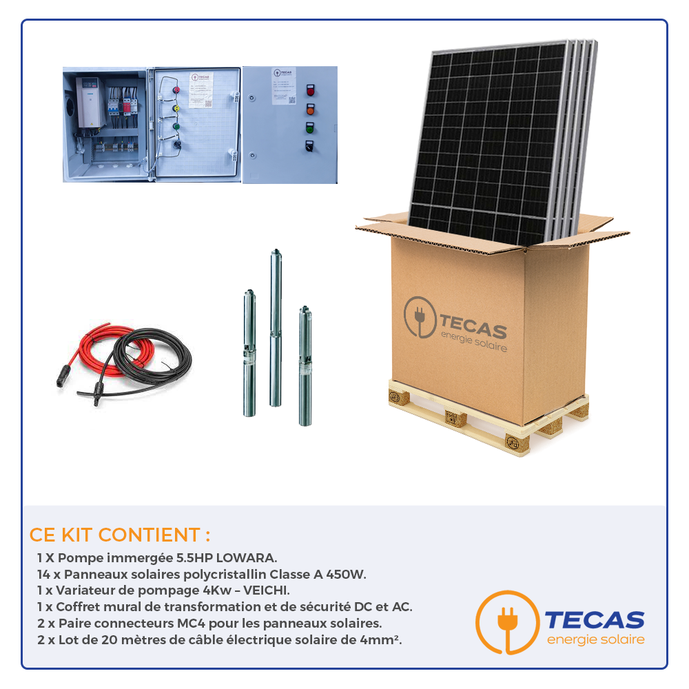 Kit pompage solaire 4Kw | 5.600Wc | compatible avec les Pompes 5.5 chevaux